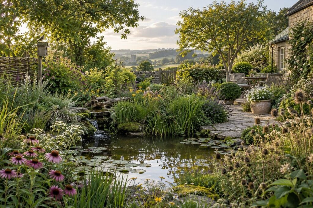 Wildlife-friendly garden with rich planting and natural habitat