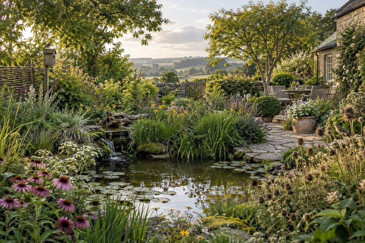 Wildlife-friendly garden with rich planting and natural habitat